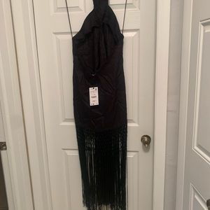 Backless black linen dress